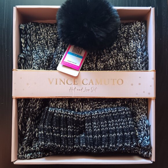 Vince Camuto Hat and Loop Set Black & Silver - Picture 1 of 3